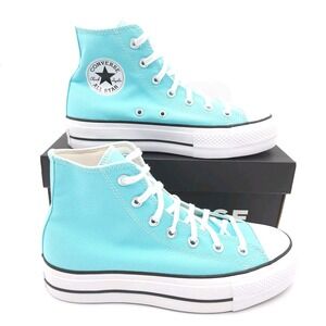Converse Womens 8 Chuck Taylor All Star Sneaker Lift Hi Platform Shoes Cyan Blue
